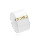 Inel ceramic alb cu argint placat cu aur galben si pietre DiAmanti CS-860WY-AS